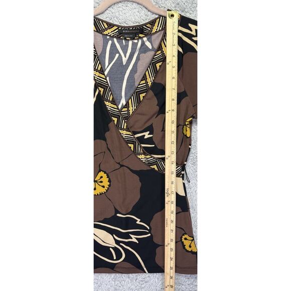 BCBG Y2K Vintage Womens Top Size Medium V Neck Brown Black Short Slv Faux Wrap - Picture 5 of 10